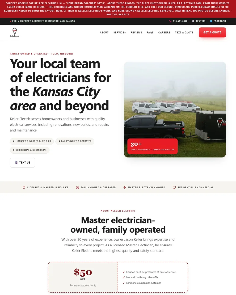 The rebuilt Keller Electric homepage.