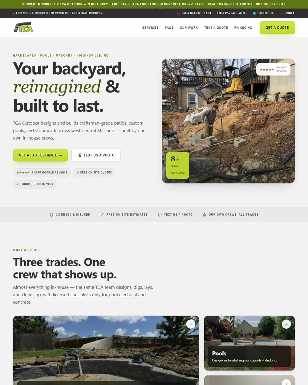 The rebuilt TCA Outdoor homepage.