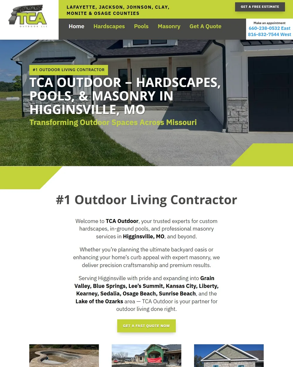 TCA Outdoor's current homepage.