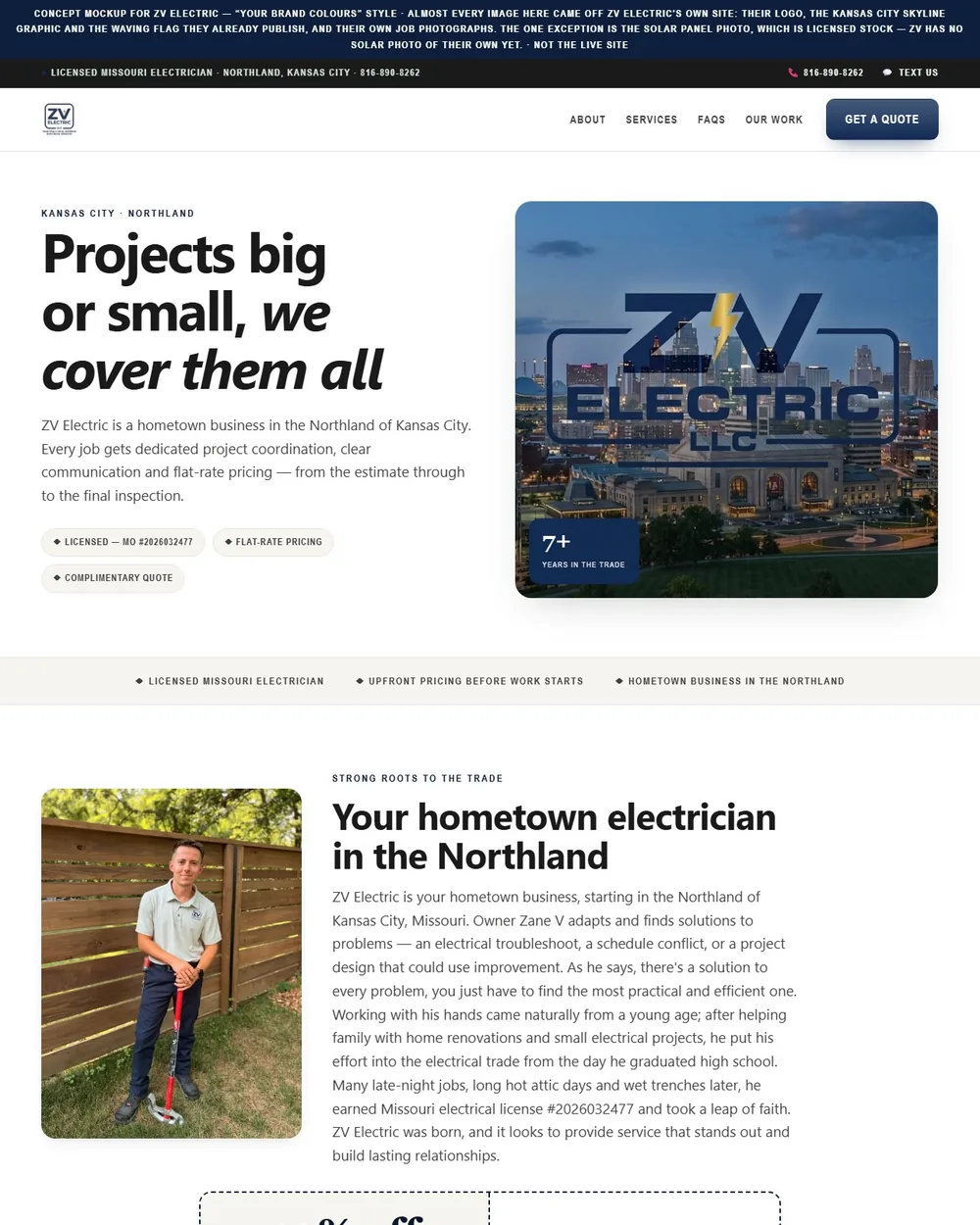 The rebuilt ZV Electric homepage, in their own sampled brand colours.